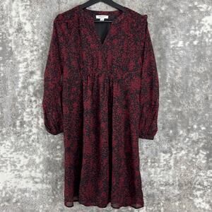 Beach Lunch Lounge Sz XS Abstract V Neck Semi Sheer Knee Length Dress Red Black